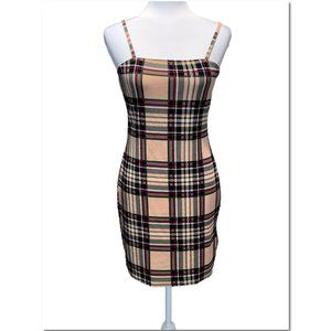 Shein Plaid Dress Size Large Cream and Black Plaid Minidress EUC